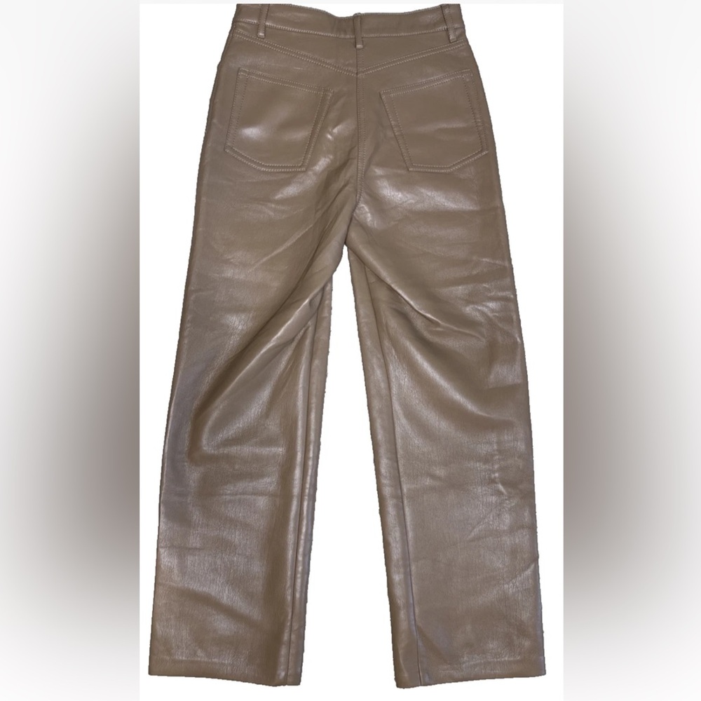 Aritzia Wilfred Melina Pants Brown 2 Straight Leg Crop High Rise Vegan Leather - Picture 3 of 6